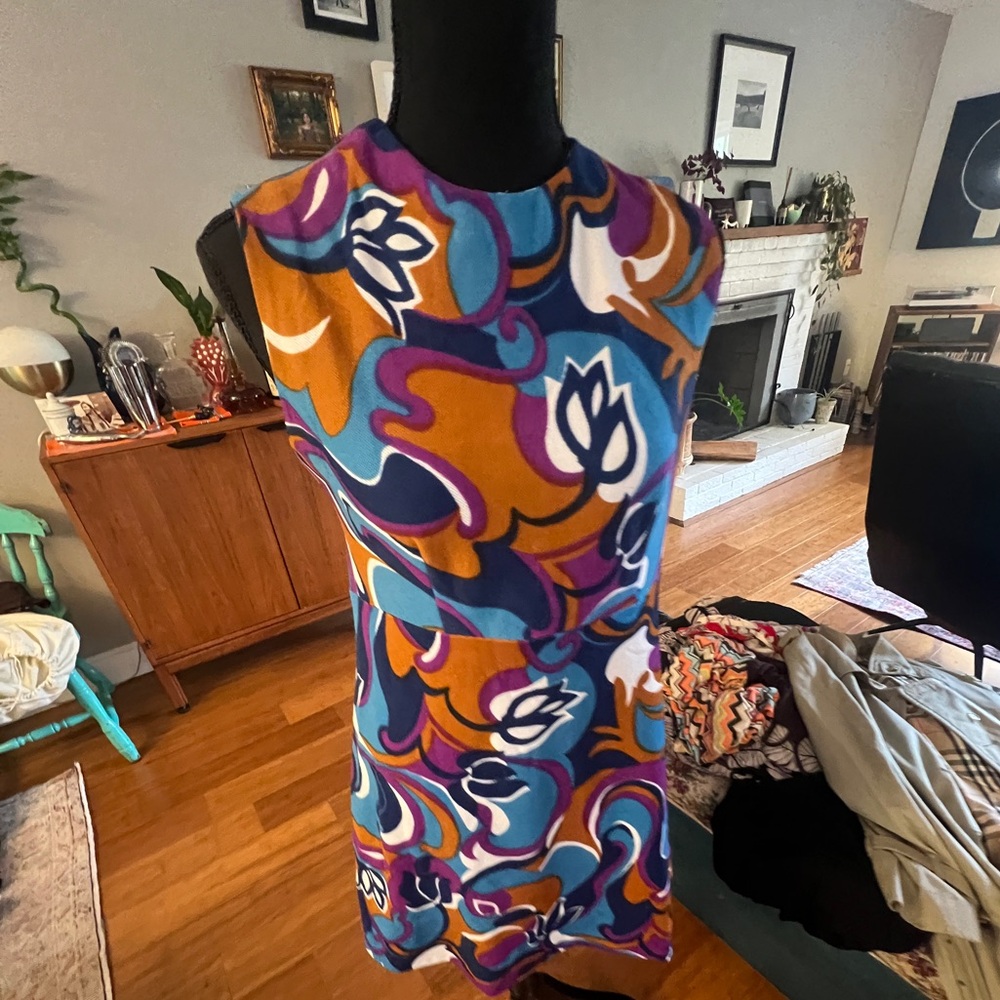 Vintage handmade Colorful Abstract Shift Dress sz S/M